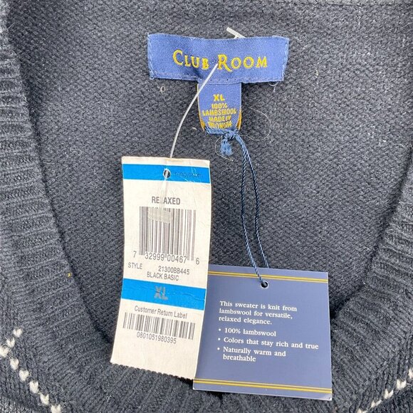 Club Room Sweater Mens XLarge Black Gray Argyle Lambswool Relaxed Classic Preppy - Picture 4 of 11